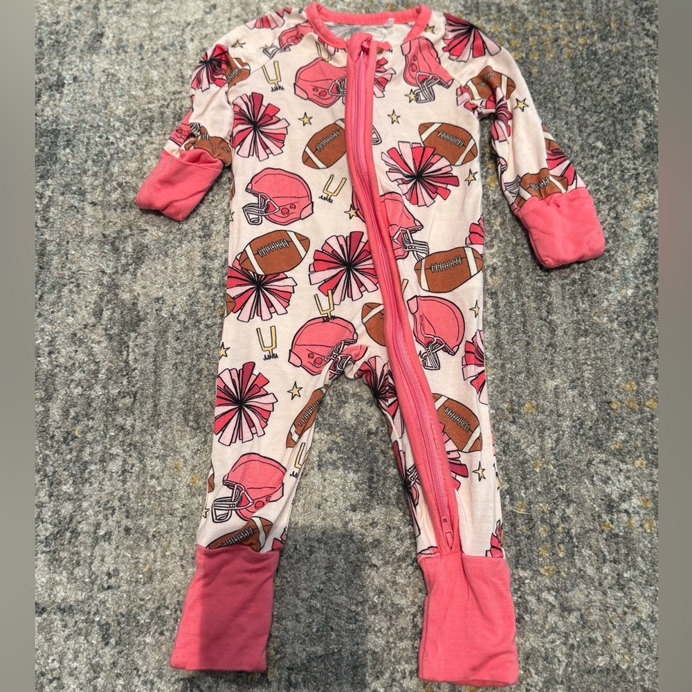 Pink and Brown Football  Footies with Zipper